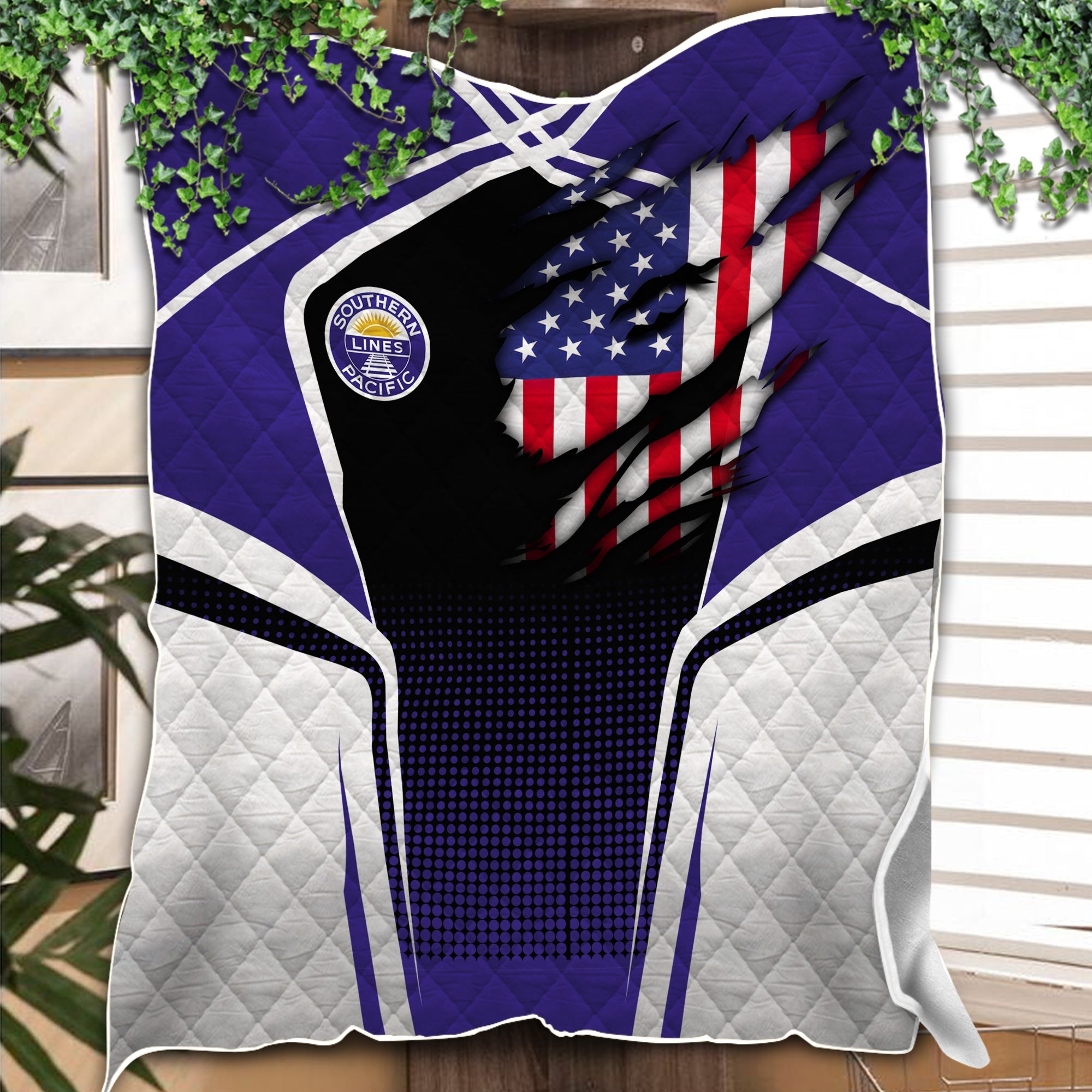 Railspirit Personalized Southern Pacific Railroad Premium Quilts American Vintage All Over Printed Premium Quilts