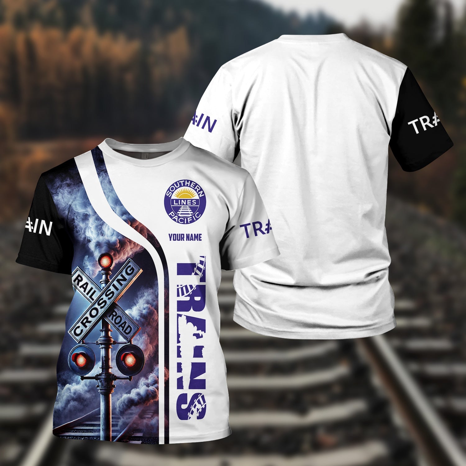 Railspirit Custom Name Southern Pacific Railroad T Shirt One Track Mind American Locomotive Train Shirt All Over Print