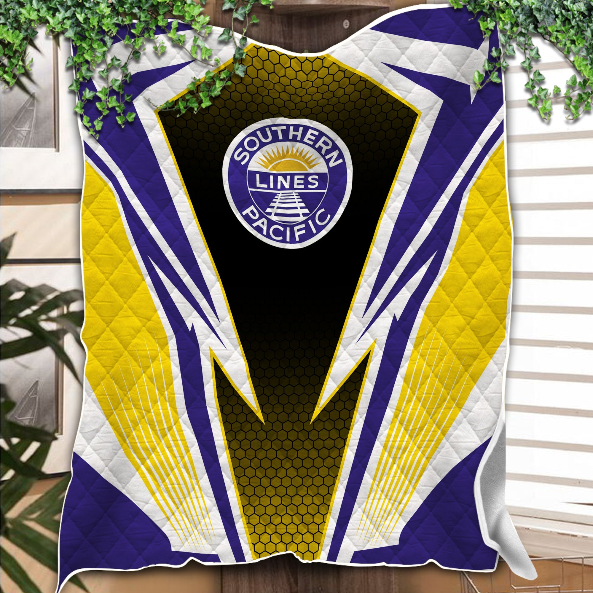 Railspirit Southern Pacific Railroad Premium Quilts Lightning Graphic Style Premium Quilts Gift Idea For Train Lover