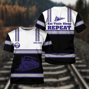 Railspirit Custom Name Southern Pacific Railroad T Shirt Eat Train Sleep Repeat Printed Train Shirt