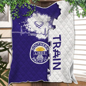 Railspirit Southern Pacific Railroad Premium Quilts Engine Heartbeat and Track Love Style Quilts Gift Idea For Train Lovers