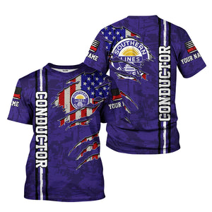 Railspirit Personalized Southern Pacific Railroad T-Shirt USA Flag Claw Art with Custom Job Train Shirt