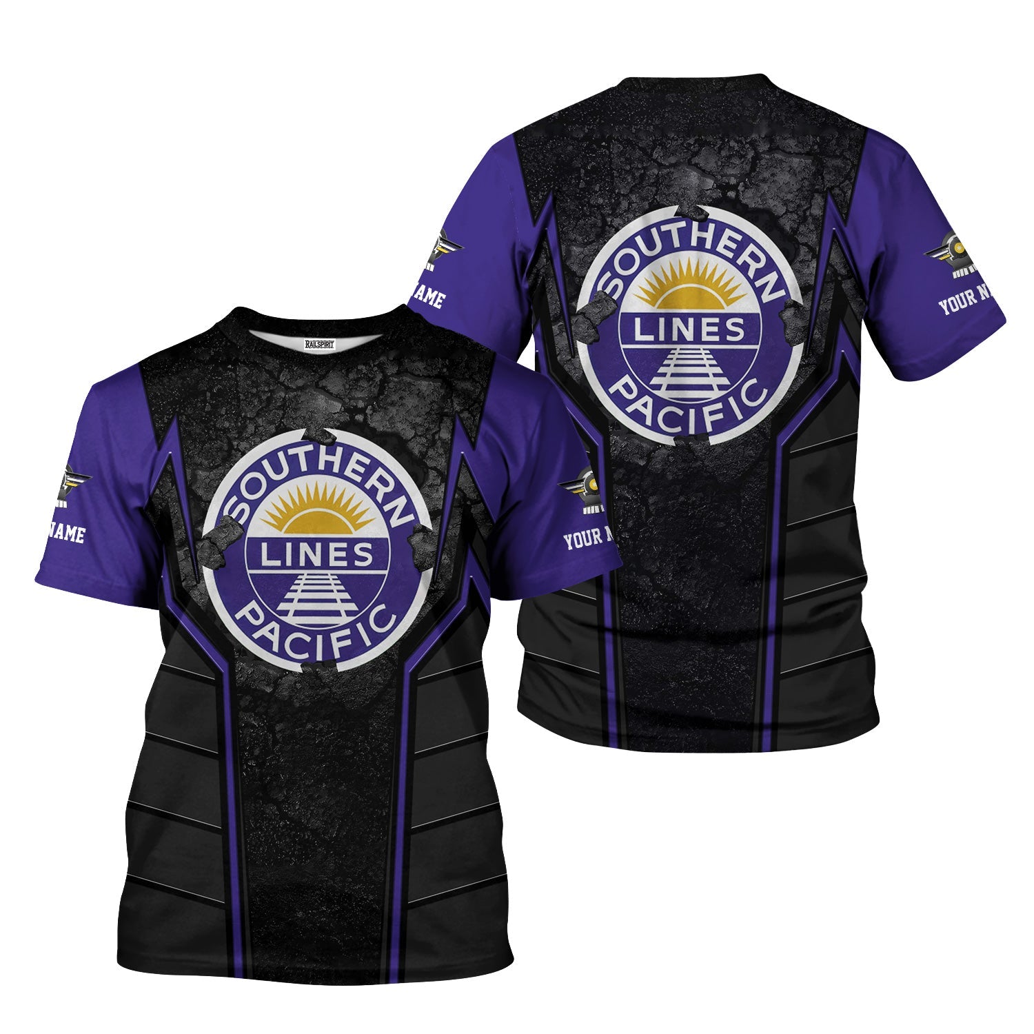 Railspirit Personalized Southern Pacific Railroad T-Shirt Cracked Metal Design Train Shirt for Rail Enthusiasts