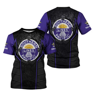 Railspirit Personalized Southern Pacific Railroad T-Shirt Cracked Metal Design Train Shirt for Rail Enthusiasts