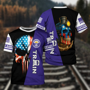 Railspirit Personalized Southern Pacific Railroad T-Shirt Train Skull American Flag Shirt All Over Print