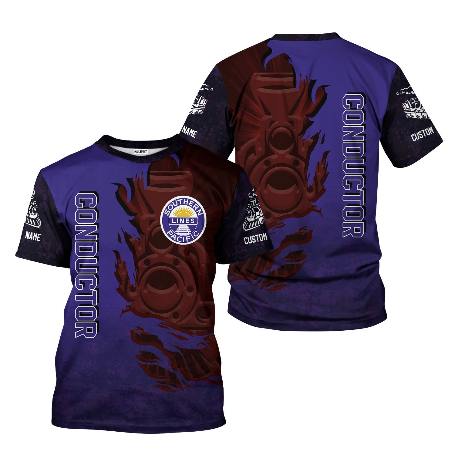 Railspirit Personalized Southern Pacific Railroad T-Shirt Blazing Style with Custom Position Train Shirt