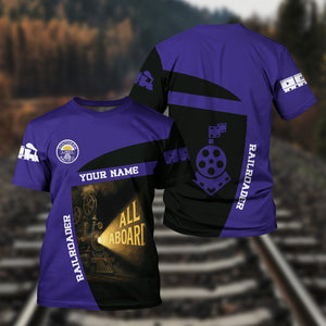 Railspirit Personalized Southern Pacific Railroad T-Shirt All Aboard Steam Train Movie Projector Style Shirt