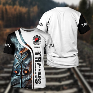 Railspirit Custom Name Northern Pacific Railway T Shirt Railroad Crossing Sign Train Shirt All Over Print
