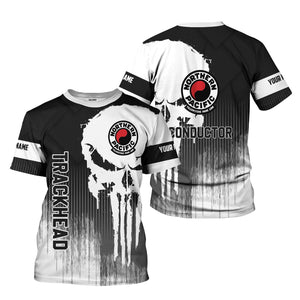Railspirit Personalized Northern Pacific Railway T-Shirt Skull Design with Custom Job Train Shirt for Trackhead Crew