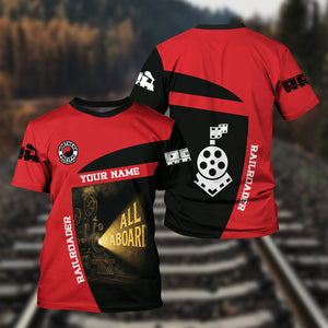 Railspirit Personalized Northern Pacific Railway T-Shirt All Aboard Steam Train Movie Projector Style Shirt