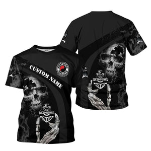 Railspirit Personalized Northern Pacific Railway T-Shirt Flame Skull Design Train Shirt for Locomotive Fans
