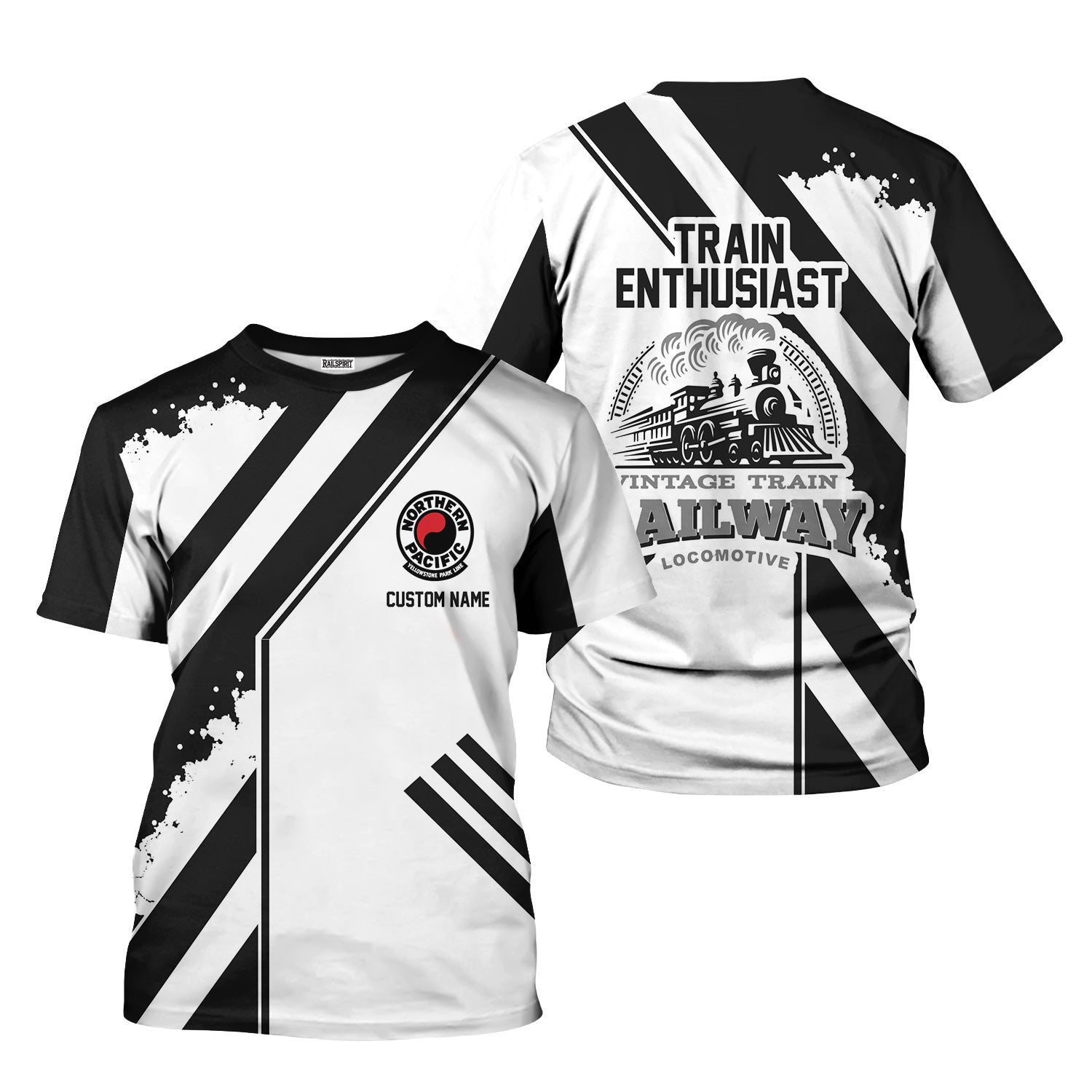 Railspirit Personalized Northern Pacific Railway T-Shirt Locomotive Design Train Shirt for Train Enthusiast