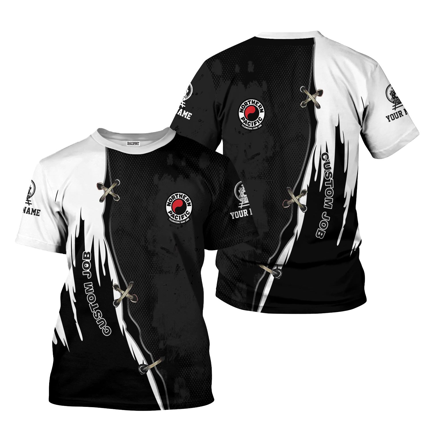 Railspirit Personalized Northern Pacific Railway T-Shirt Retro Stitches Design with Custom Position Train Shirt