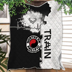 Railspirit Northern Pacific Railway Premium Quilts Engine Heartbeat and Track Love Style Quilts Gift Idea For Train Lovers