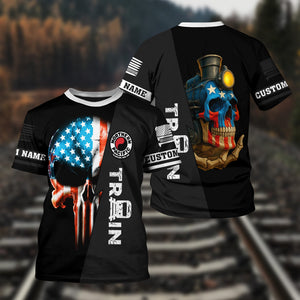 Railspirit Personalized Northern Pacific Railway T-Shirt Train Skull American Flag Shirt All Over Print