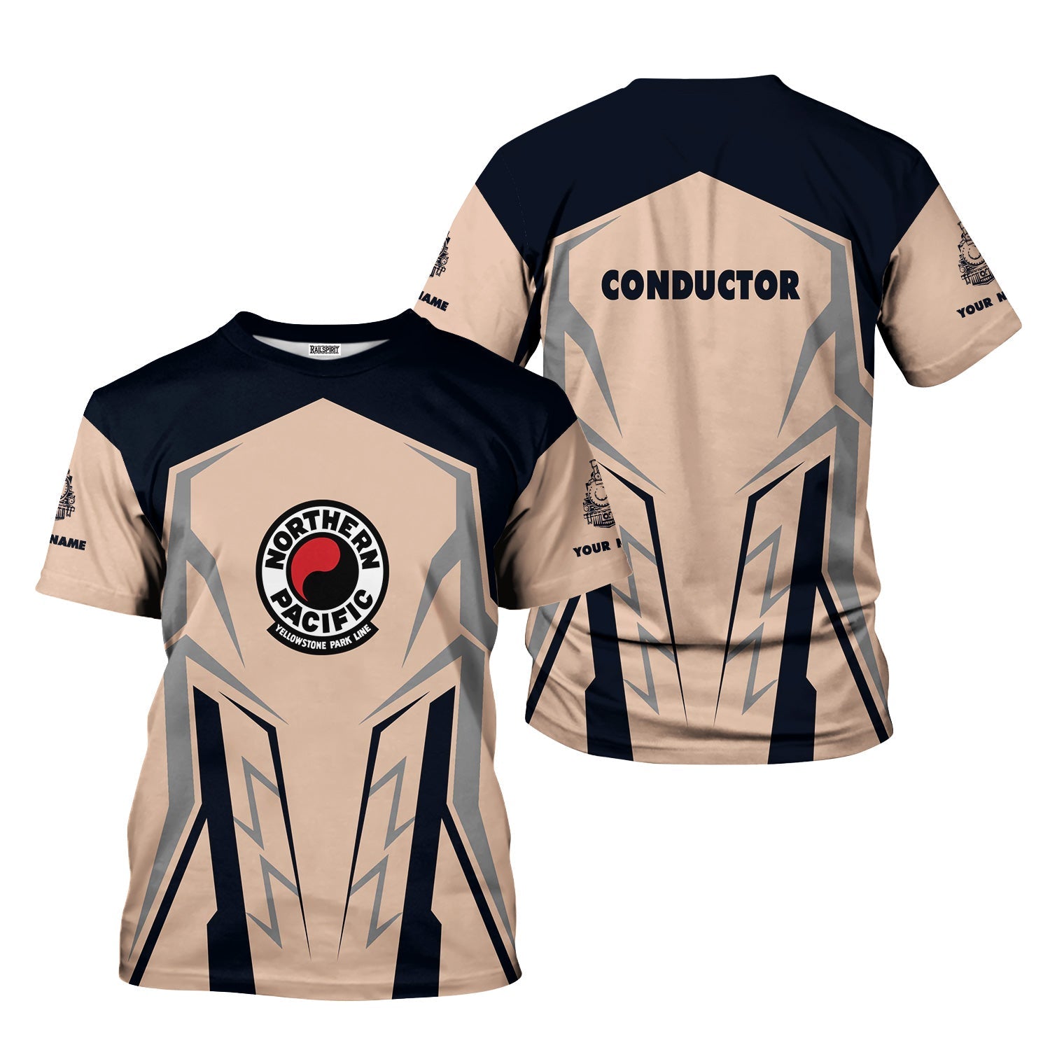 Railspirit Personalized Northern Pacific Railway T-Shirt Futuristic Design with Custom Job Train Shirt