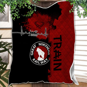 Railspirit Great Northern Railway Premium Quilts Engine Heartbeat and Track Love Style GNR Quilts Gift Idea For Train Lovers