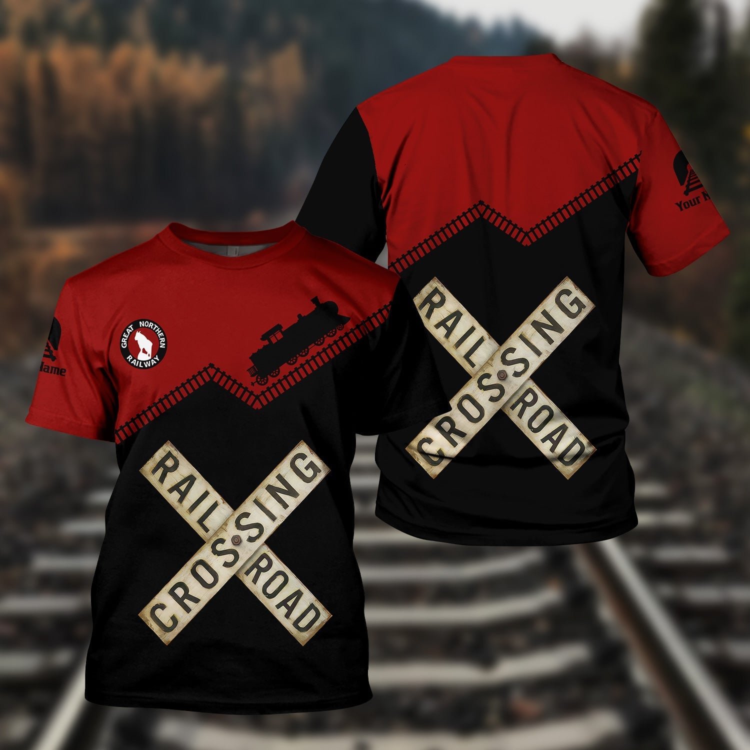 Railspirit Personalized Great Northern Railway T Shirt Railroad Crossing Printed Train Track Shirt