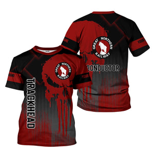 Railspirit Personalized Great Northern Railway T-Shirt Skull Design with Custom Job GNR Train Shirt for Trackhead Crew