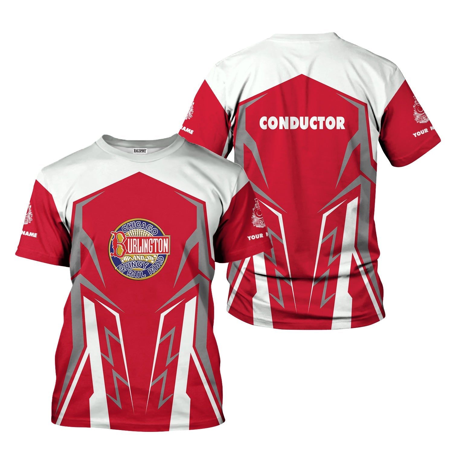 Railspirit Personalized Chicago, Burlington and Quincy Railroad T-Shirt Futuristic Design with Custom Job Train Shirt