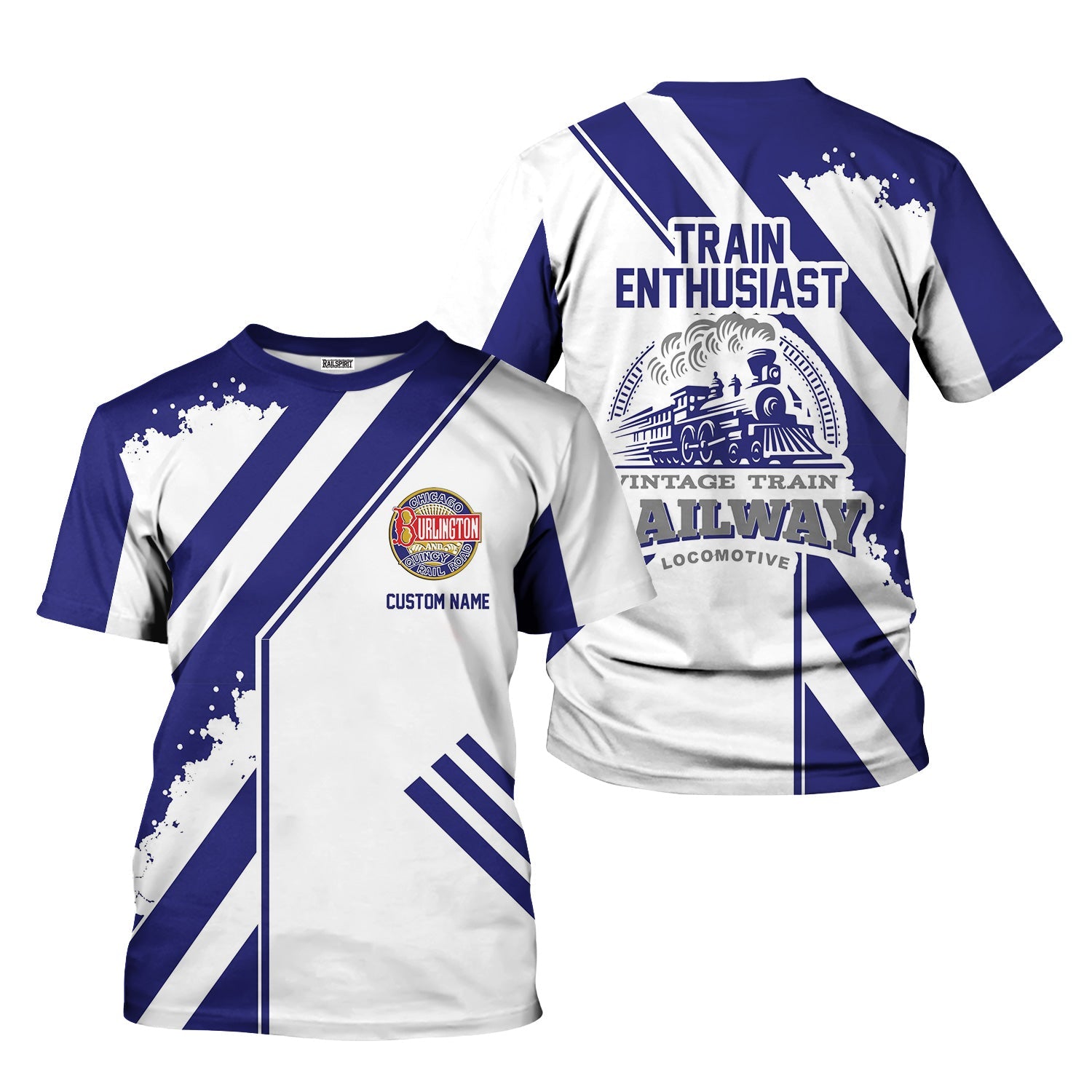 Railspirit Personalized Chicago, Burlington and Quincy Railroad T-Shirt Locomotive Design Train Shirt for Train Enthusiast
