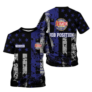 Railspirit Personalized Chicago, Burlington and Quincy Railroad T-Shirt Artistic Paint American Flag Style Train Shirt