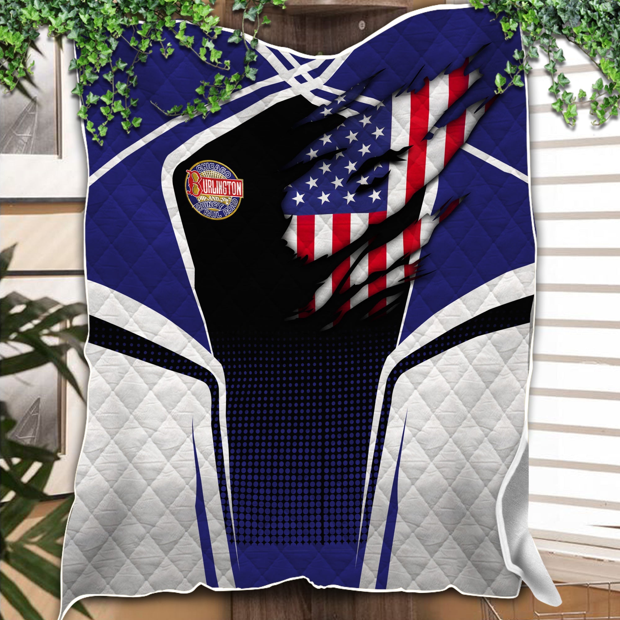 Railspirit Personalized Chicago, Burlington and Quincy Railroad Premium Quilts American Vintage All Over Printed Premium Quilts