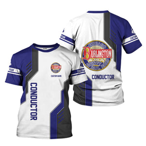 Railspirit Personalized Chicago, Burlington and Quincy Railroad T-Shirt Unique Railway Style with Custom Job Train Shirt