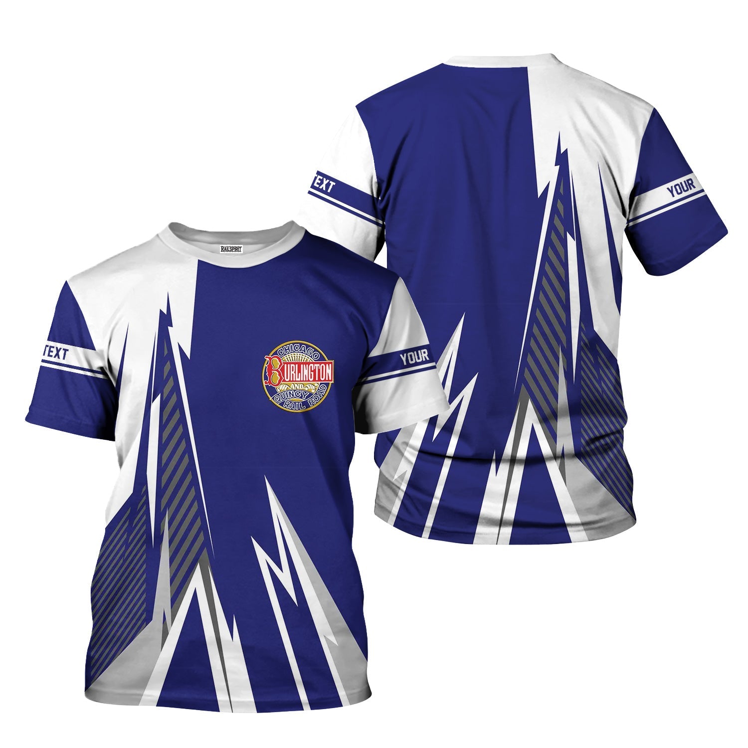 Railspirit Personalized Chicago, Burlington and Quincy Railroad T-Shirt Lightning-Inspired Railway Style Shirt For Train Lovers