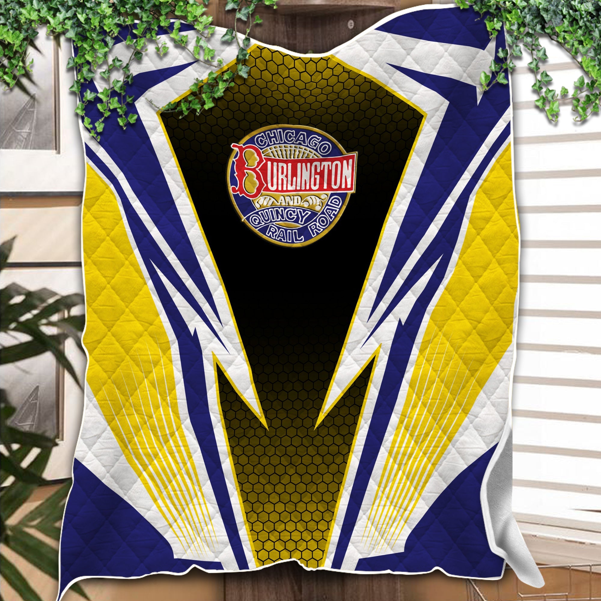 Railspirit Chicago, Burlington and Quincy Railroad Premium Quilts Lightning Graphic Style Premium Quilts Gift Idea For Train Lover