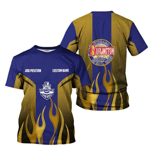 Railspirit Custom Name and Job Title Chicago, Burlington and Quincy Railroad T-Shirt Flame Graphic Train Shirt