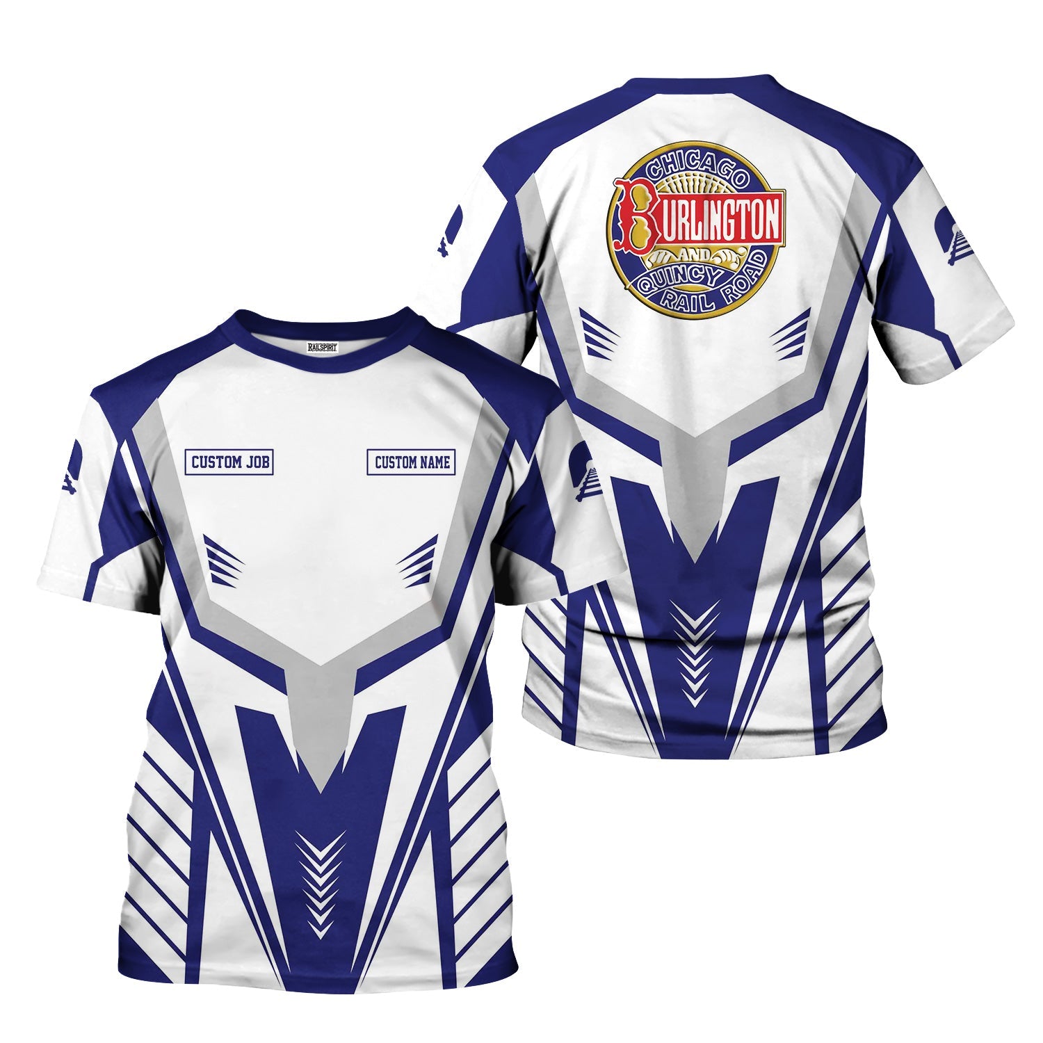 Railspirit Personalized Chicago, Burlington and Quincy Railroad T-Shirt Workwear-Inspired with Custom Position Train Shirt