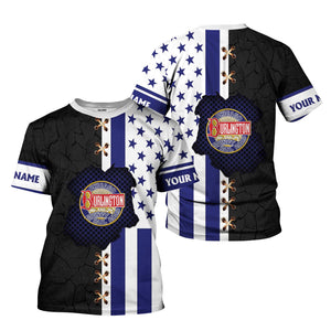 Railspirit Personalized Chicago, Burlington and Quincy Railroad T-Shirt American Flag with Crack Effect Train Shirt