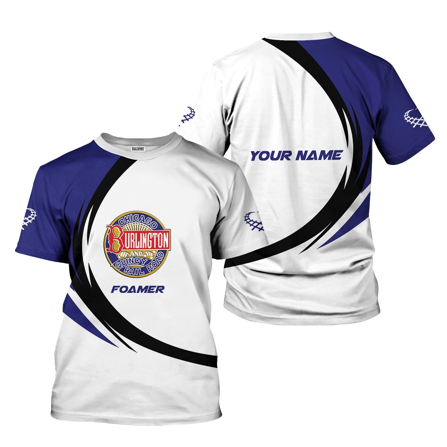 Railspirit Personalized Chicago, Burlington and Quincy Railroad T-Shirt Unique Graphic Style Shirt For Train Enthusiasts