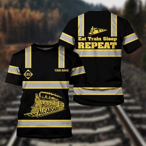 Railspirit Custom Name Erie Railroad T Shirt Eat Train Sleep Repeat Printed Train Shirt