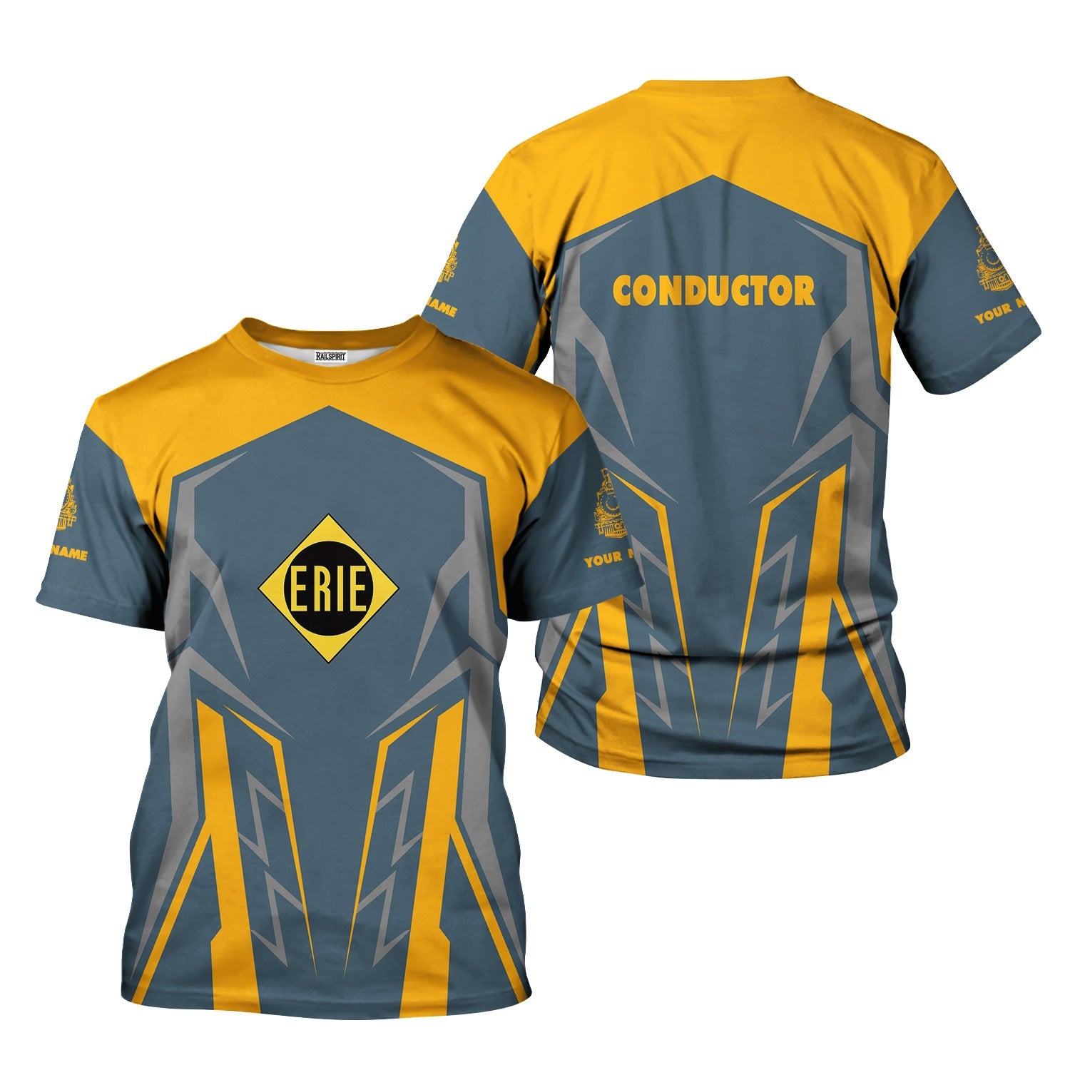 Railspirit Personalized Erie Railroad T-Shirt Futuristic Design with Custom Job Train Shirt