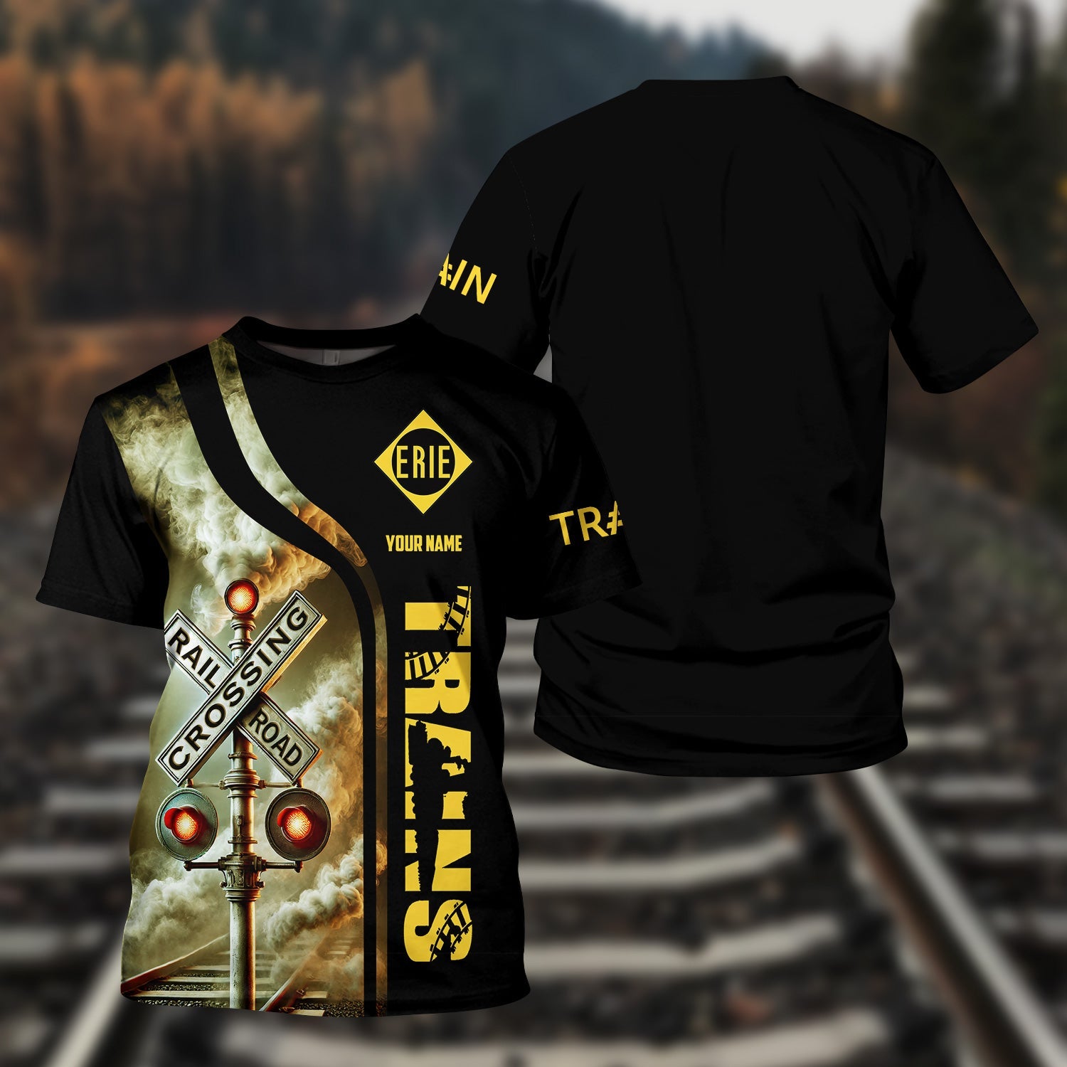 Railspirit Custom Name Erie Railroad T Shirt Railroad Crossing Sign Train Shirt All Over Print
