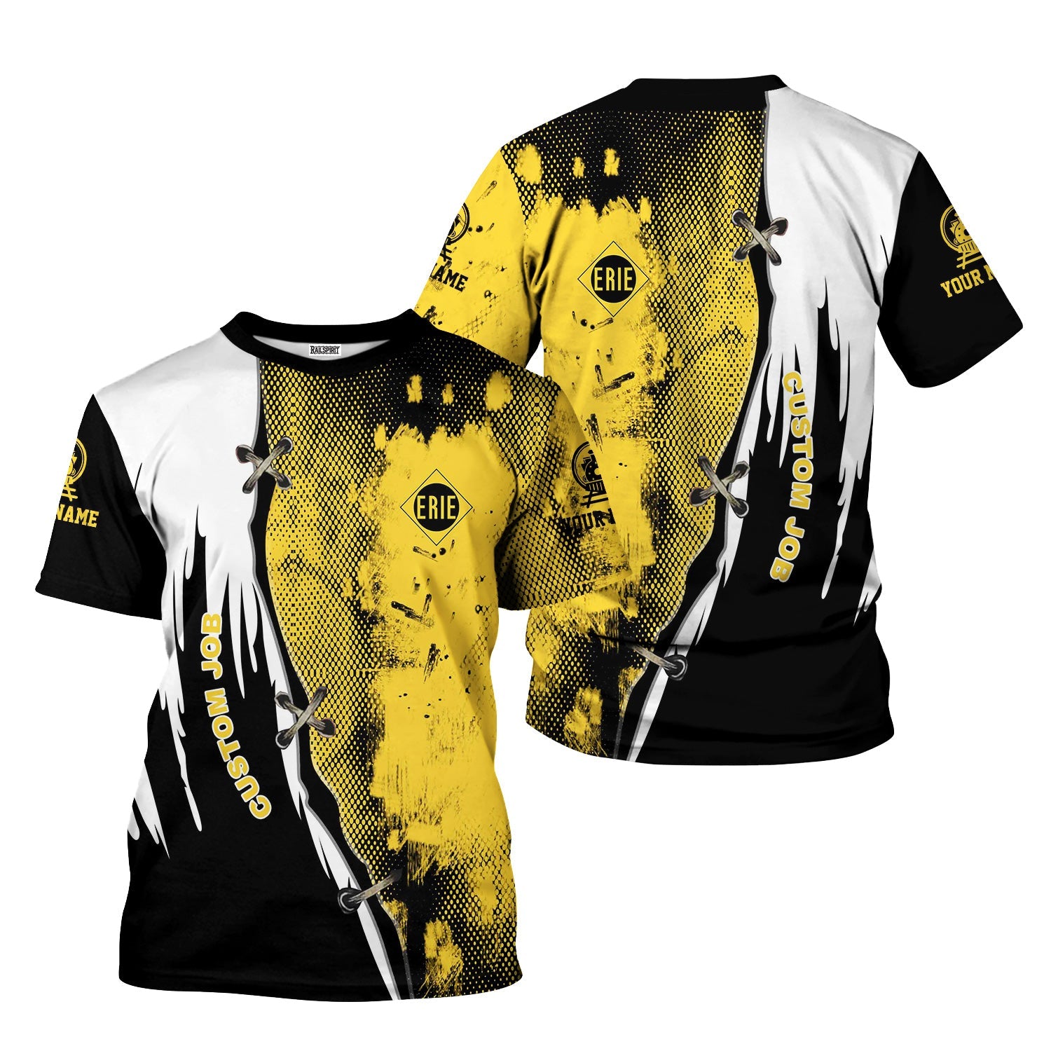 Railspirit Personalized Erie Railroad T-Shirt Retro Stitches Design with Custom Position Train Shirt