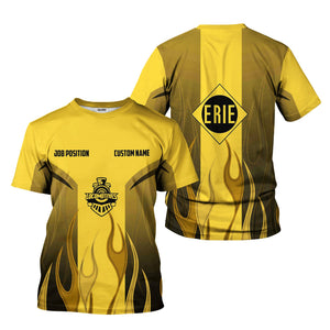 Railspirit Custom Name and Job Title Erie Railroad T-Shirt Flame Graphic Train Shirt