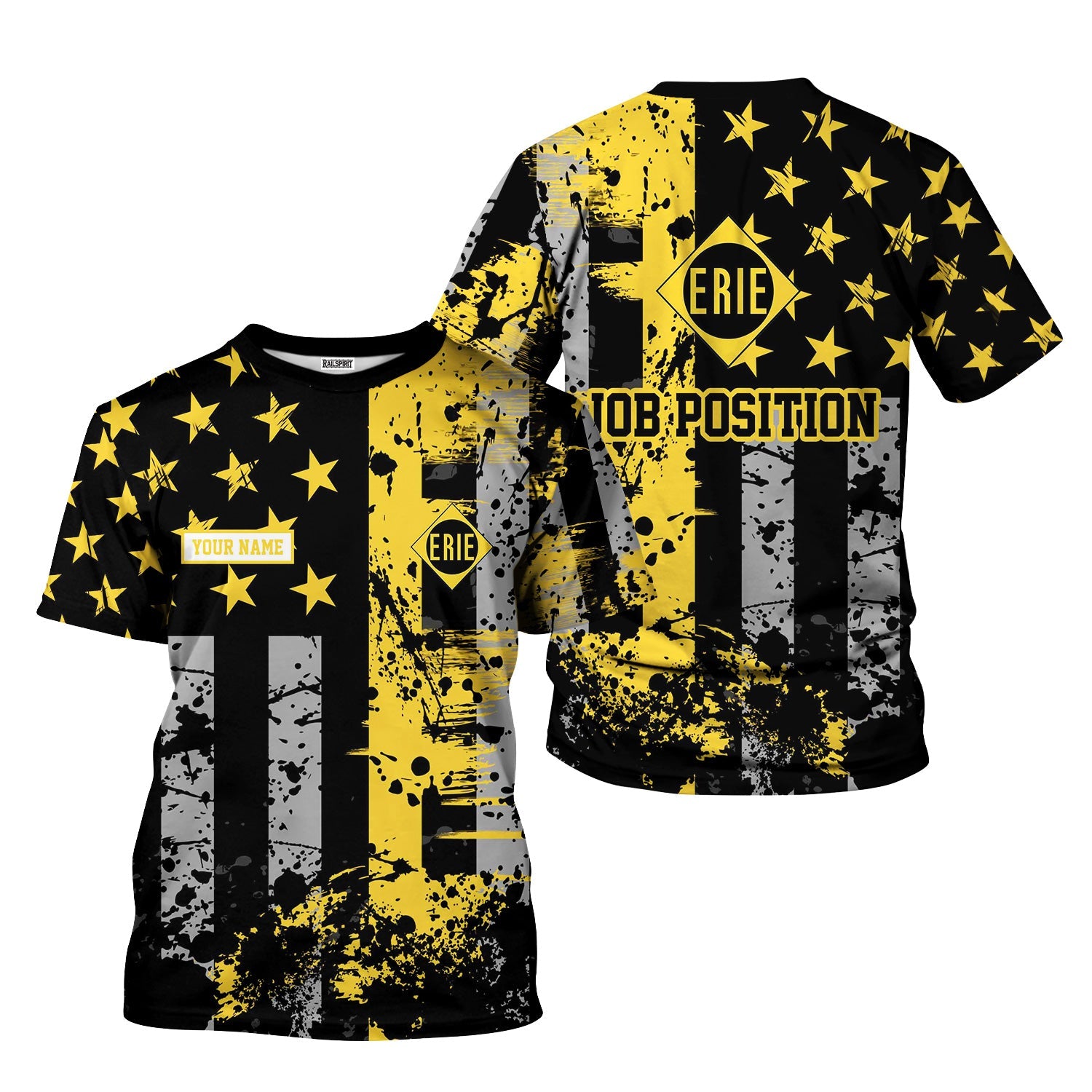 Railspirit Personalized Erie Railroad T-Shirt Artistic Paint American Flag Style Train Shirt