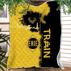 Railspirit Erie Railroad Premium Quilts Engine Heartbeat and Track Love Style Quilts Gift Idea For Train Lovers