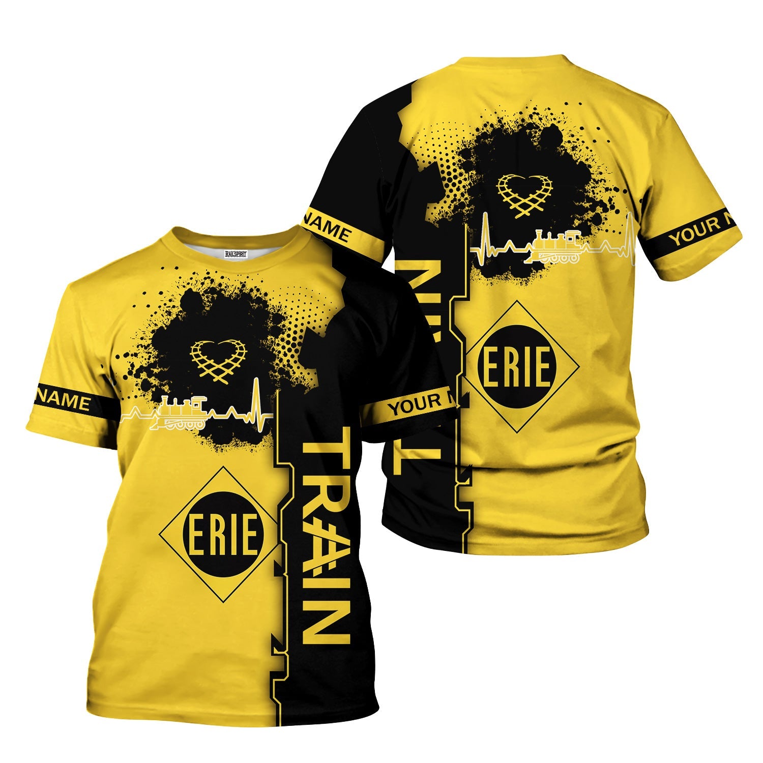 Railspirit Personalized Erie Railroad T-Shirt Engine Heartbeat and Track Love Style Shirt Gift Idea For Train Lovers