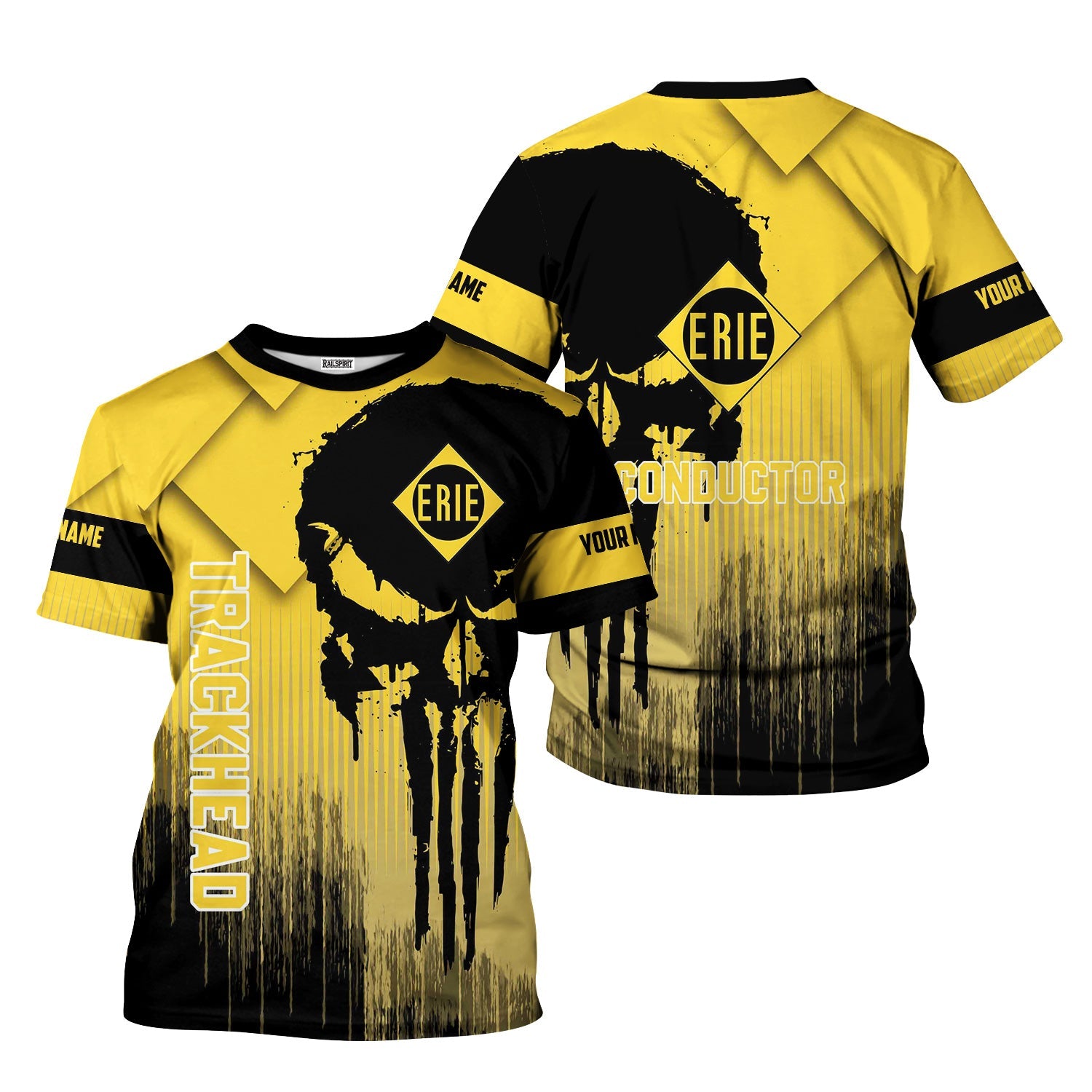 Railspirit Personalized Erie Railroad T-Shirt Skull Design with Custom Job Train Shirt for Trackhead Crew