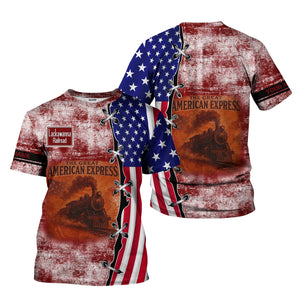 Railspirit Personalized Delaware, Lackawanna and Western Railroad T-Shirt Retro American Express Train With USA Flag DL&W Shirt