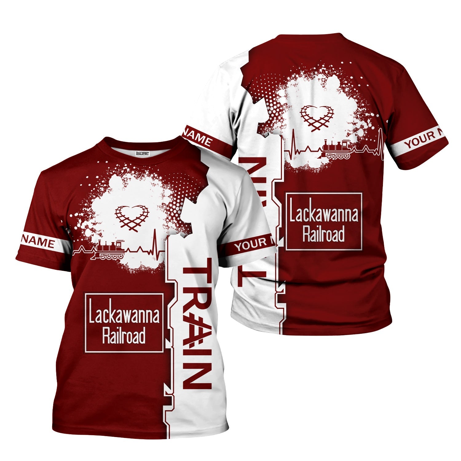 Railspirit Personalized Delaware, Lackawanna and Western Railroad T-Shirt Engine Heartbeat and Track Love Style DL&W Shirt Gift Idea For Train Lovers