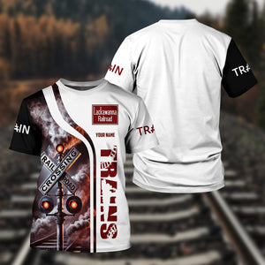 Railspirit Custom Name Delaware, Lackawanna and Western Railroad T Shirt Railroad Crossing Sign Train Shirt All Over Print