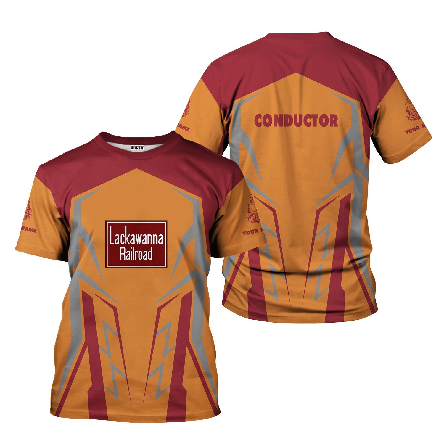 Railspirit Personalized Delaware, Lackawanna and Western Railroad T-Shirt Futuristic Design with Custom Job DL&W Train Shirt