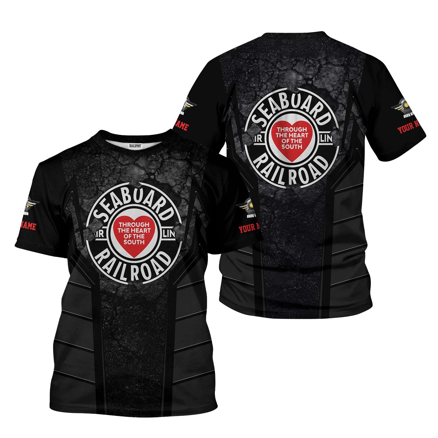 Railspirit Personalized Seaboard Air Line Railroad T-Shirt Cracked Metal Design Train Shirt for Rail Enthusiasts