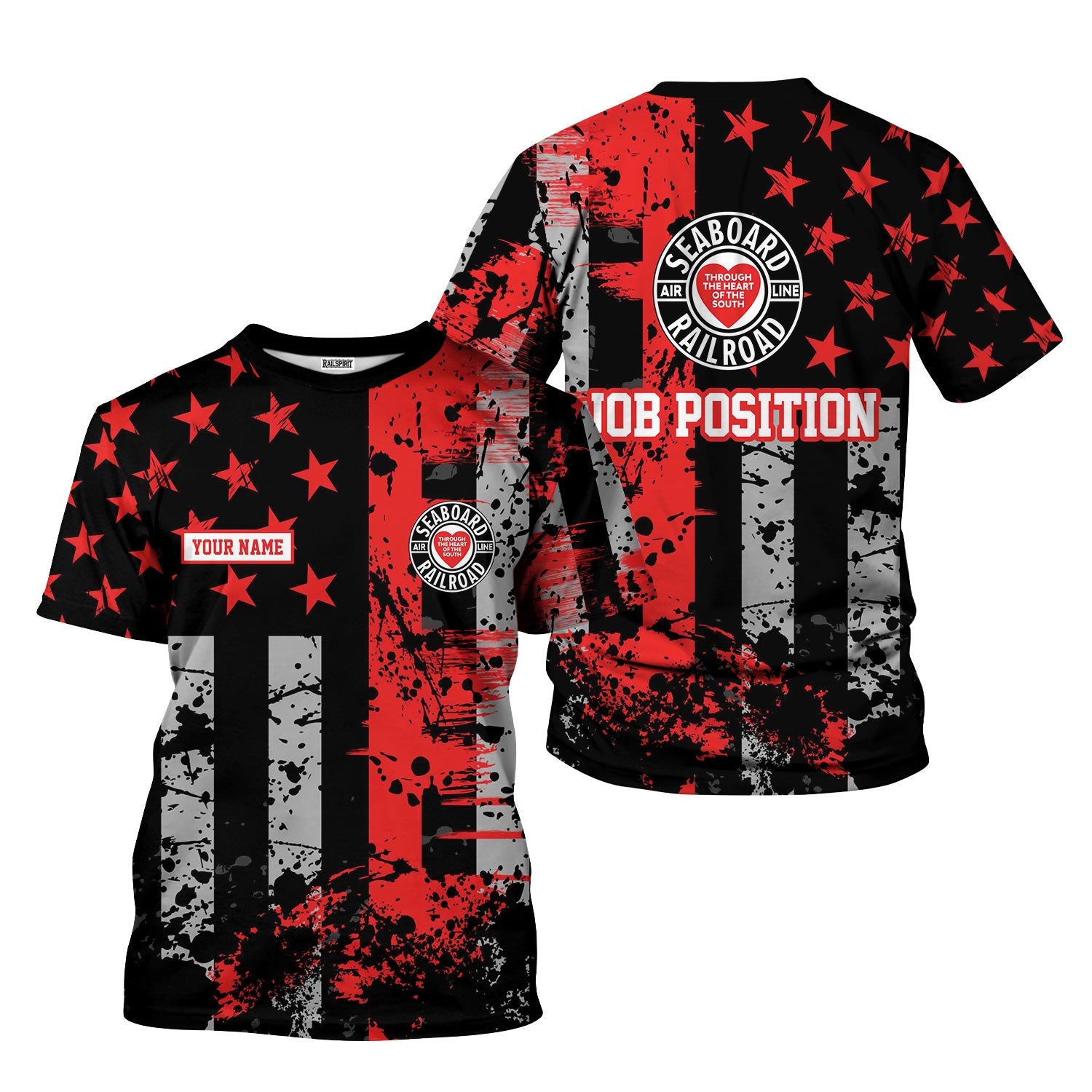 Railspirit Personalized Seaboard Air Line Railroad T-Shirt Artistic Paint American Flag Style Train Shirt