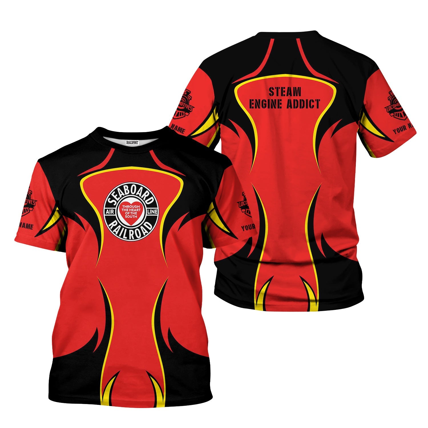 Railspirit Personalized Seaboard Air Line Railroad T-Shirt Distinctive Flame Style Shirt For Steam Engine Addict